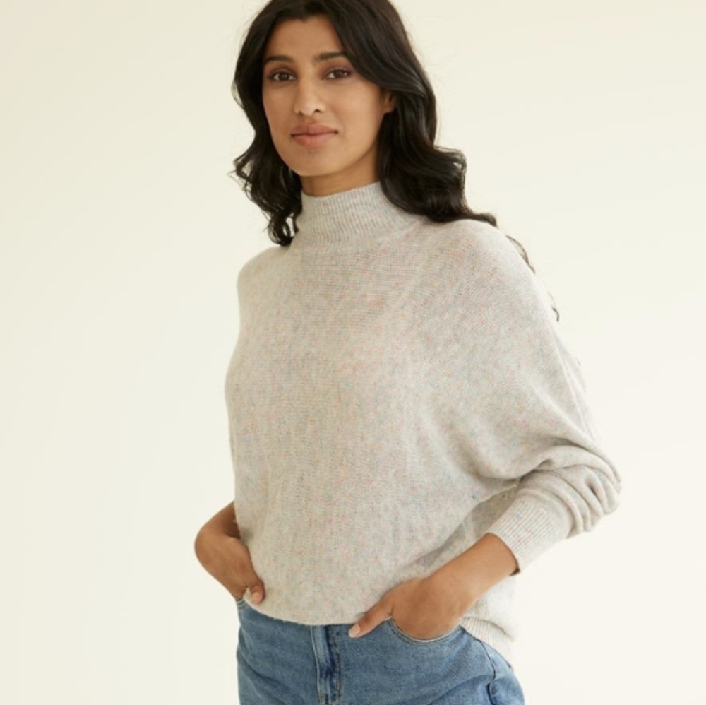 Reitmans cashmere blend sprinkle knit pastel blue turtleneck sweater Medium T6